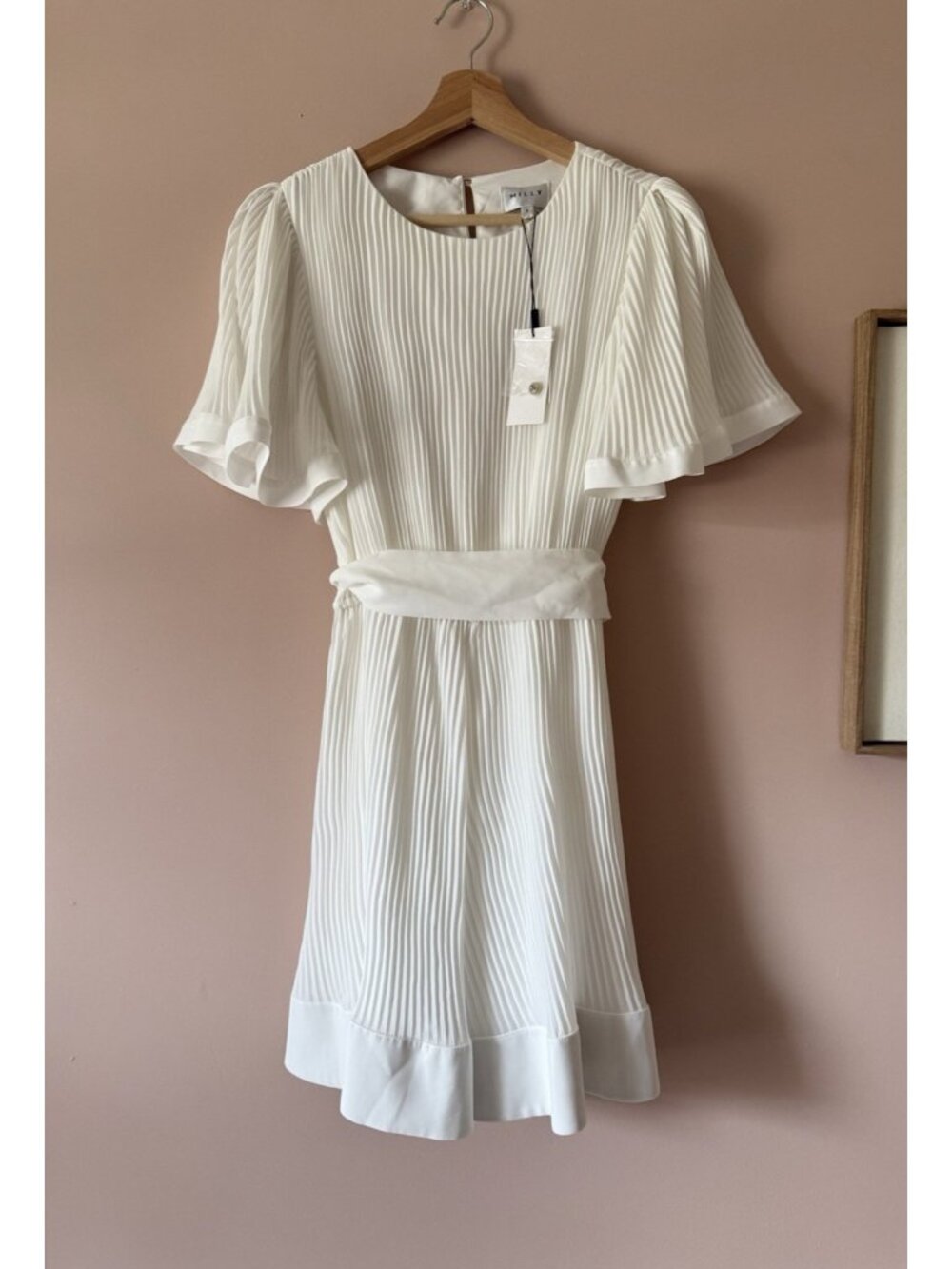 NWT Milly Lumi Pleated White Mini Dress Wedding Party Engagement Evening Size 8